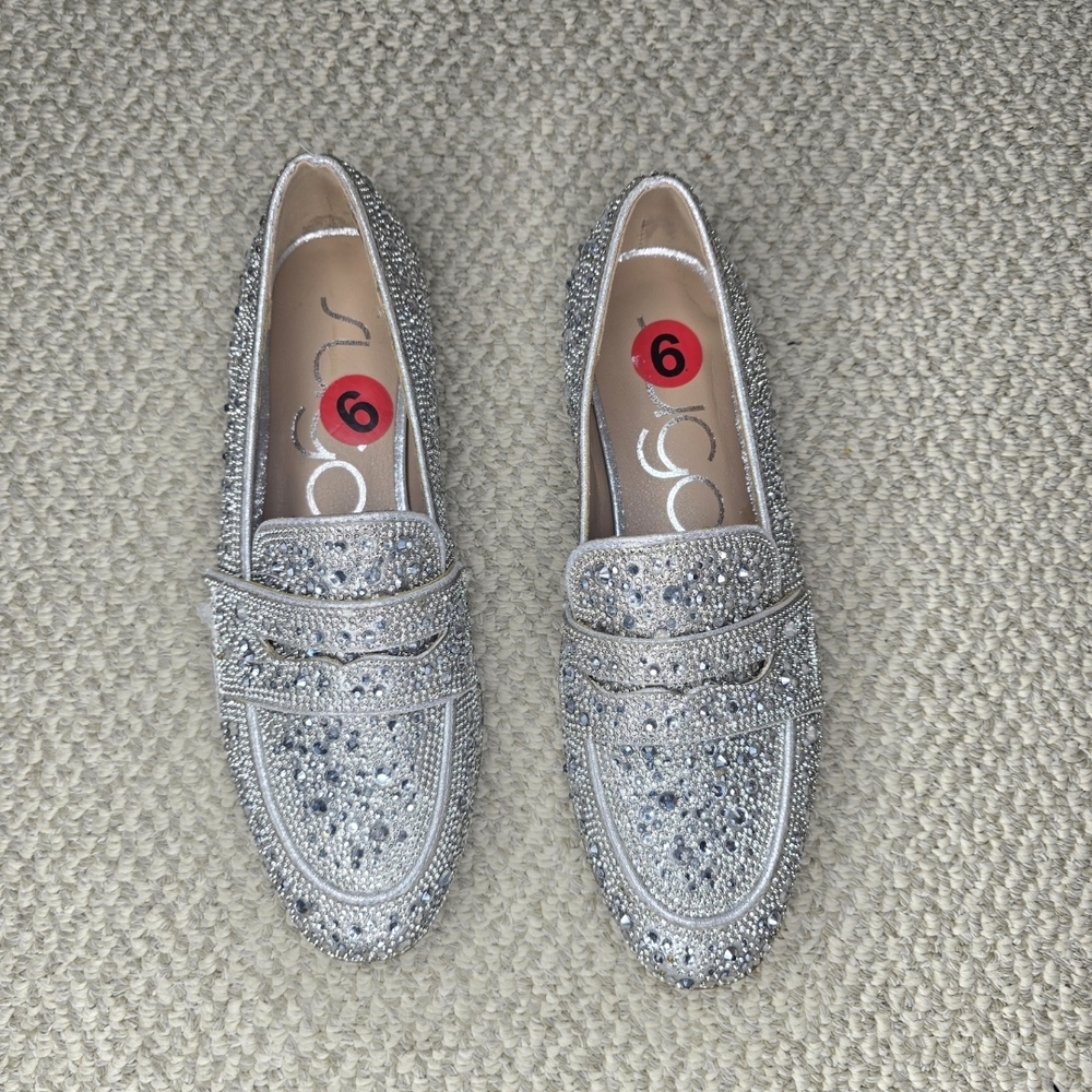 Sugar Sparkling Silver Crystal Rhinestone Loafers Size 6 NWOT